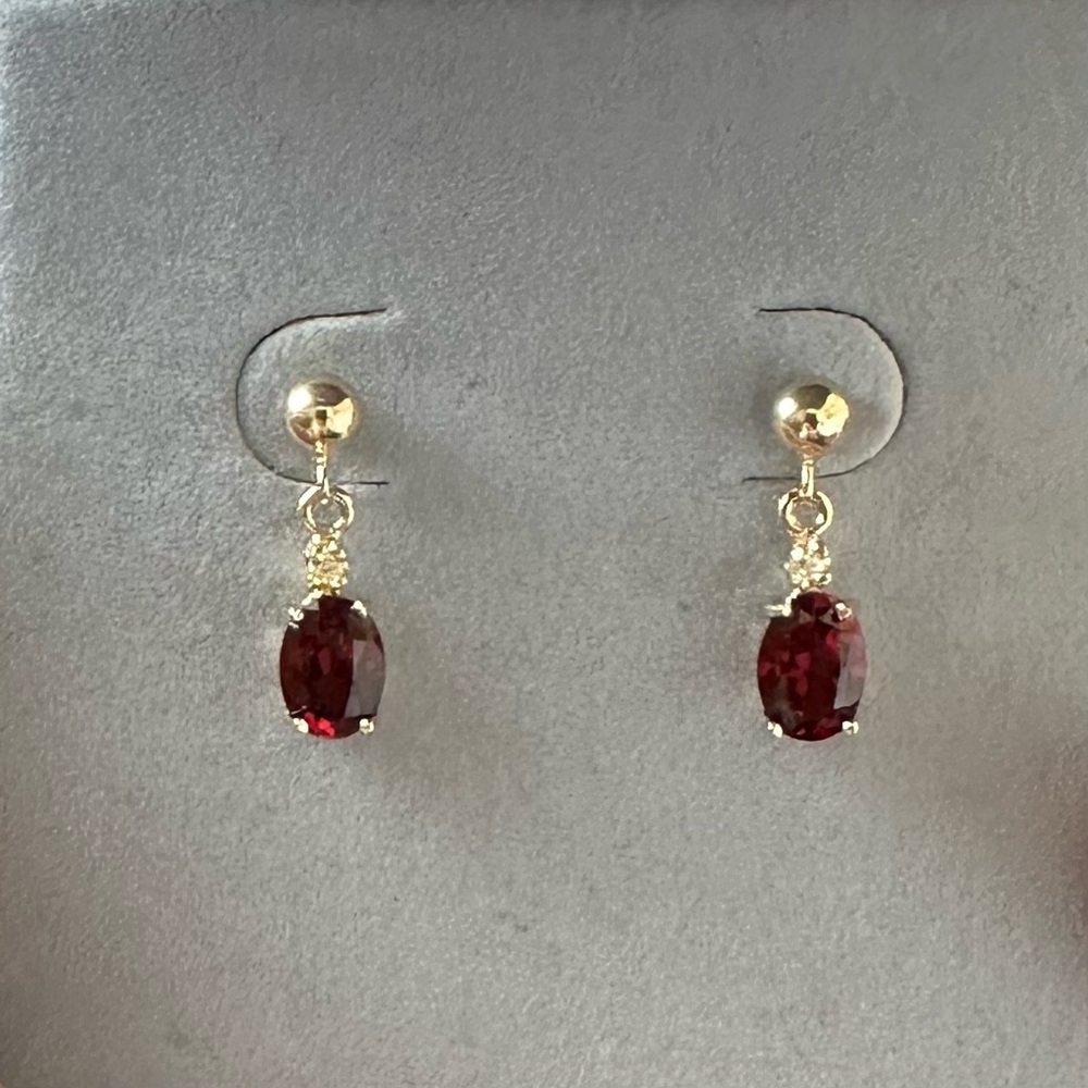 Gold and Red Oval Drop Earrings
